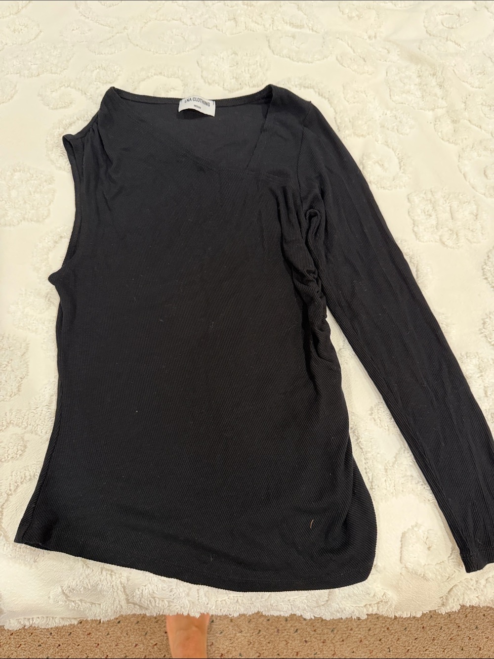 LNA Black One-Shoulder Long Sleeve Top